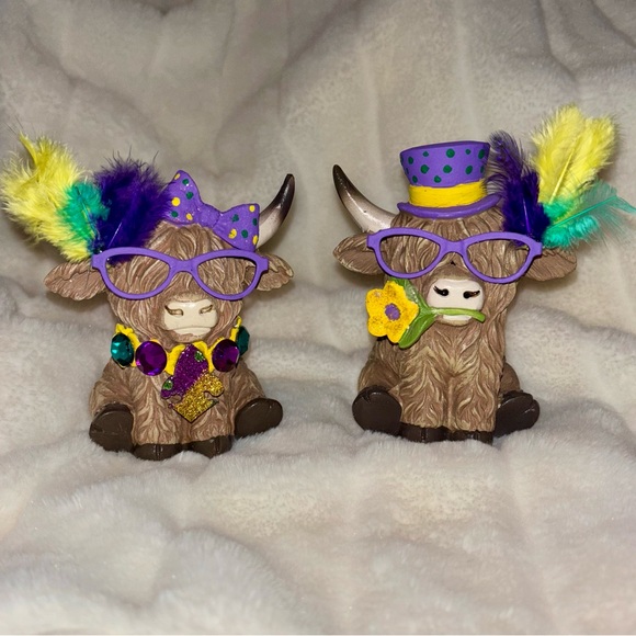 Mardi Gras Hobby Lobby Highland Cow Figurines